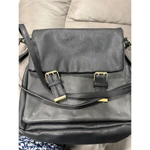 Steve‎ Madden Black Faux Leather Foldover Flap Buckle Shoulder Bag Purse